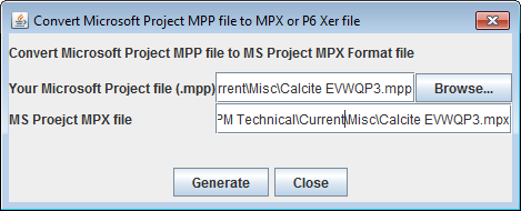 Convert Micorsoft Project .MPP file to .MPX file