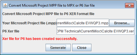 select Micorsoft Project .MPP file to convet