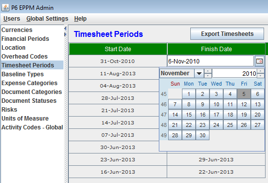 P6EPPM timesheets export