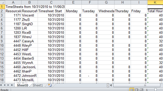 P6EPPM timesheets excel sheet