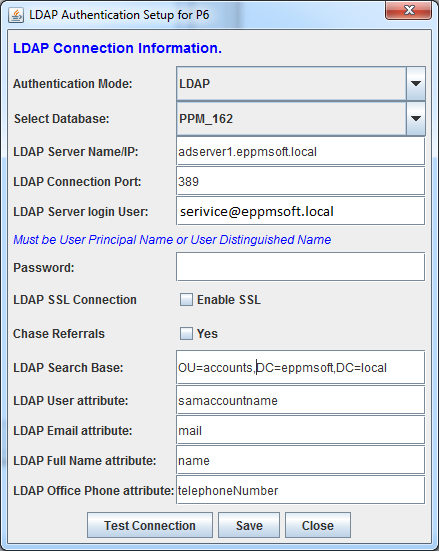 LDAP authentication for Primavera