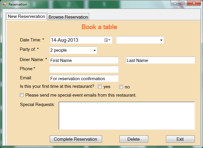 table reservation