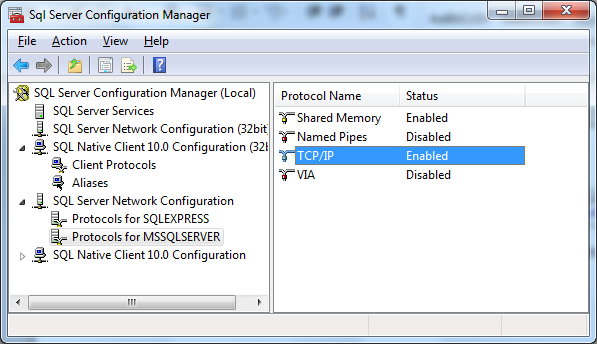 enable TCP IP in sqlserver