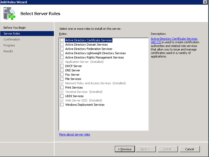 Windows application server roles list